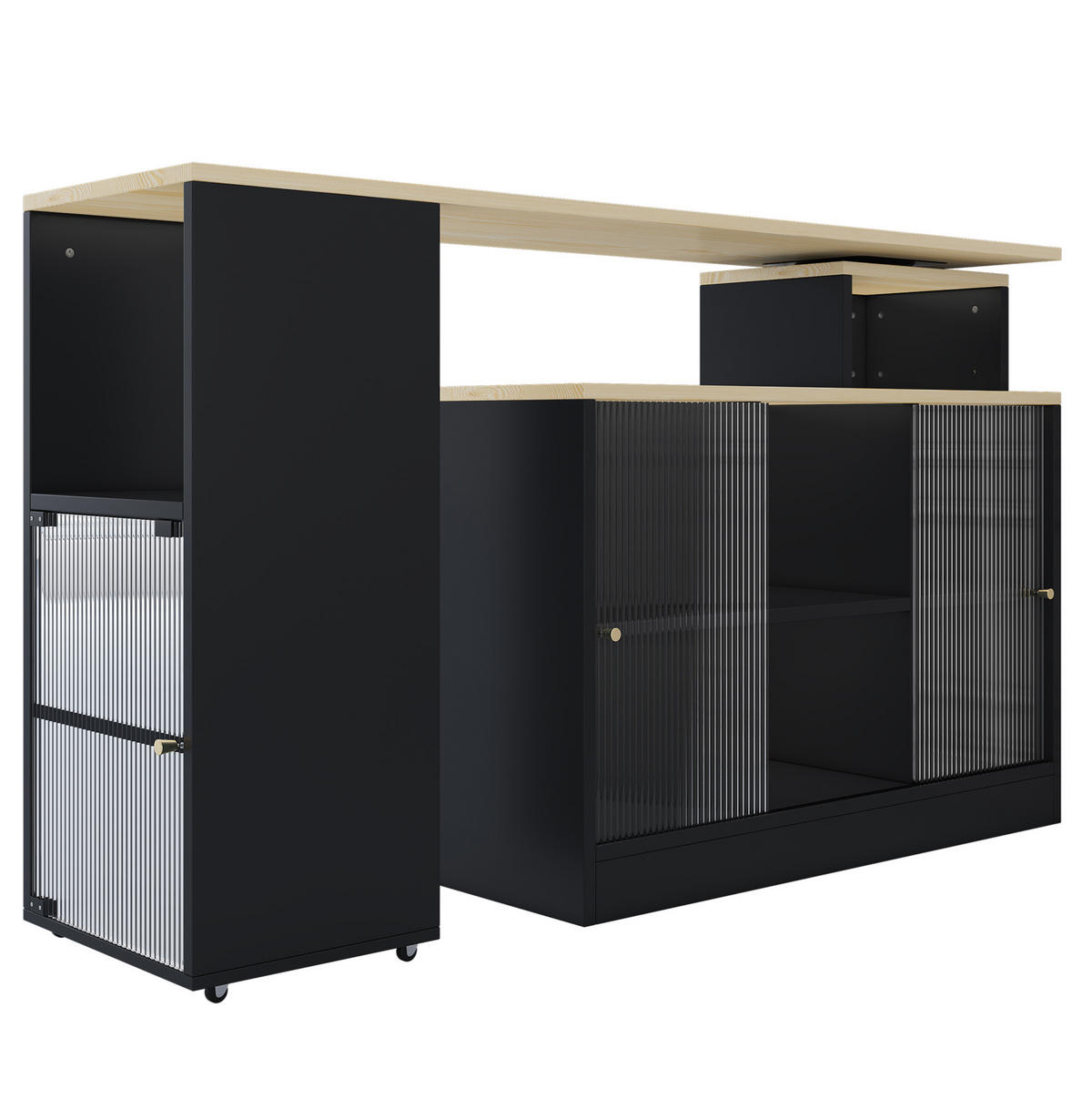 BARTISCH 155/100/90 cm mit Stauraum in Schwarz–ausziehbar und drehbar - Schwarz, Holzwerkstoff (155/100/90cm) - BEAOK