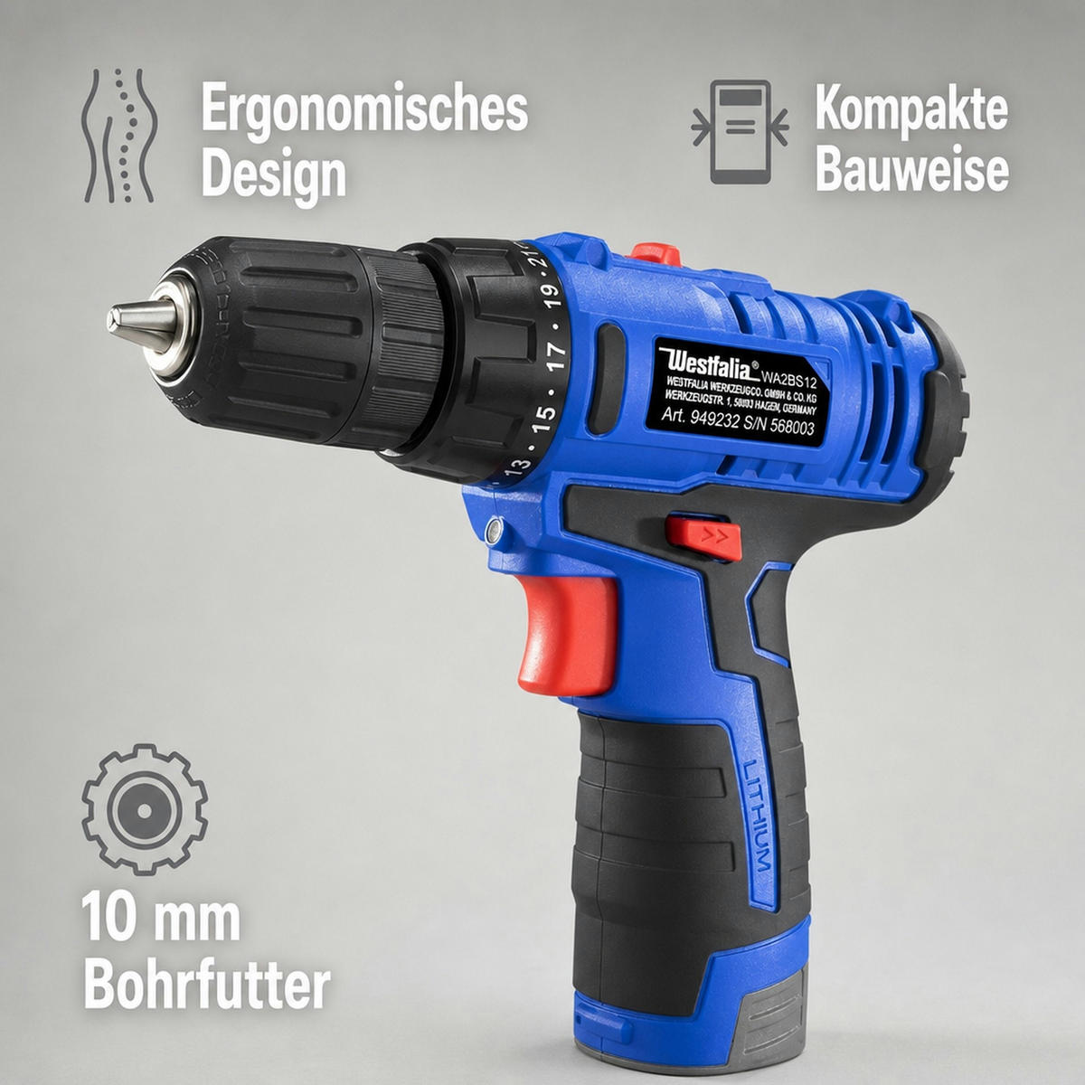 AKKU-BOHRSCHRAUBER 2-Gang 12 Volt WA2BS12 (ohne Akku und Ladegerät) - Blau, Kunststoff (20.5/18.5/5.5cm) - Westfalia