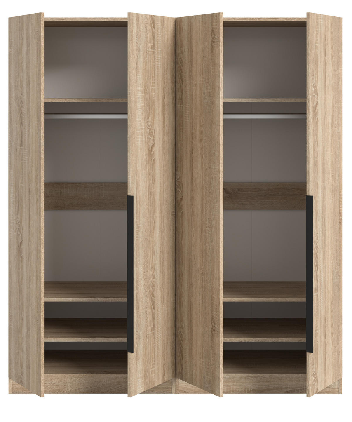 KLEIDERSCHRANK Eiche Sonoma 4-türig 160 x 181 cm, Drehtürenschrank mit zusätzlichen Einlegeböden - Eichefarben/Schwarz, Holzwerkstoff/Kunststoff (160/181/52cm) - Inn.Furn