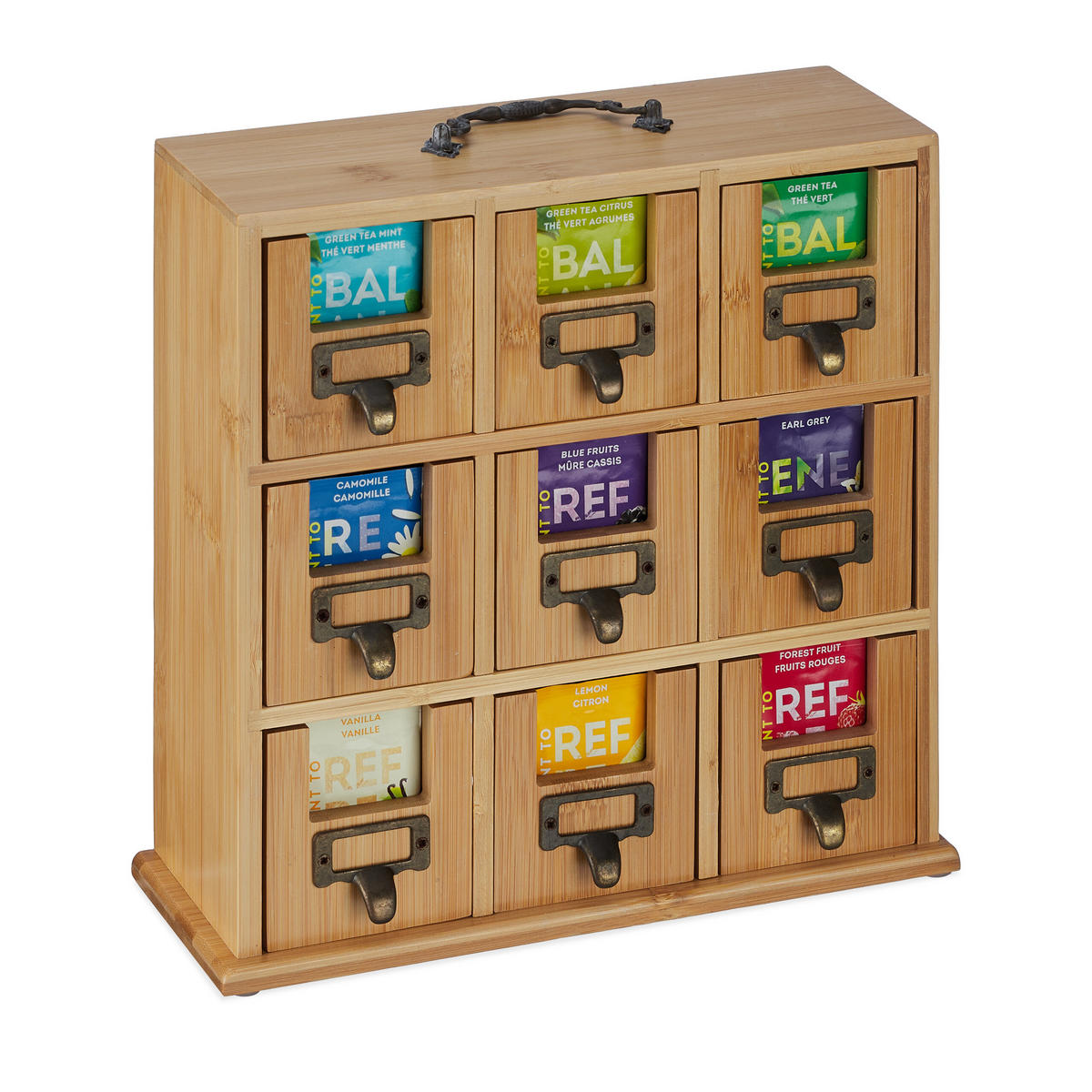 TEE-ORGANIZER - Hellbraun, Holz/Metall (30/29/11.5cm) - Relaxdays