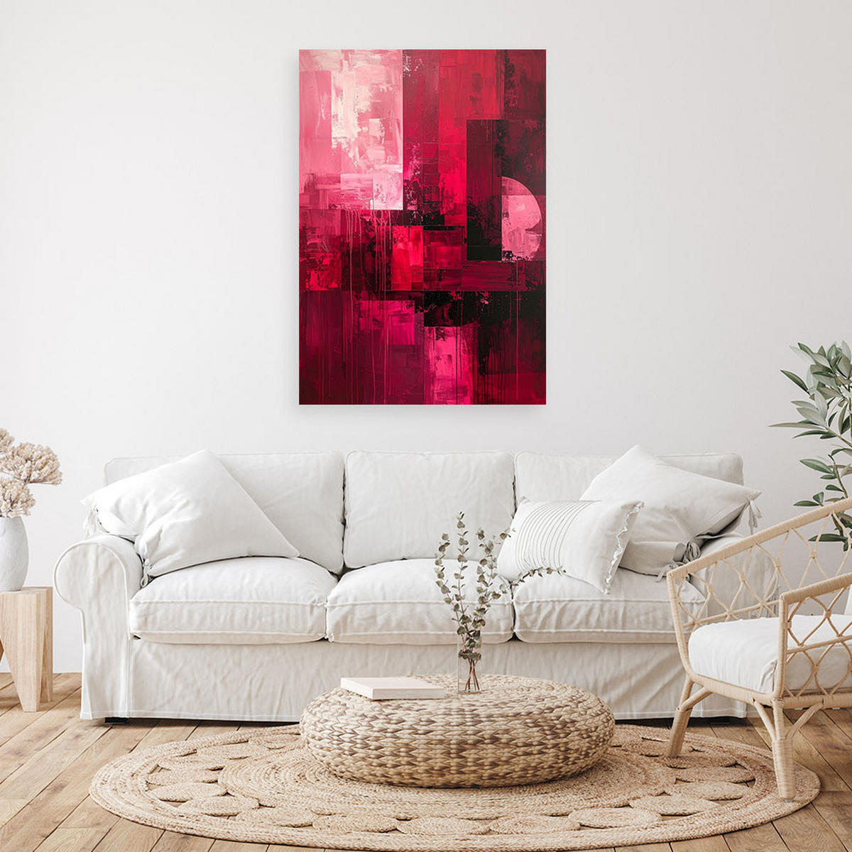 BILD auf Leinwand, Rote moderne Abstraktion - Rosa, Textil (20/30cm) - Feeby