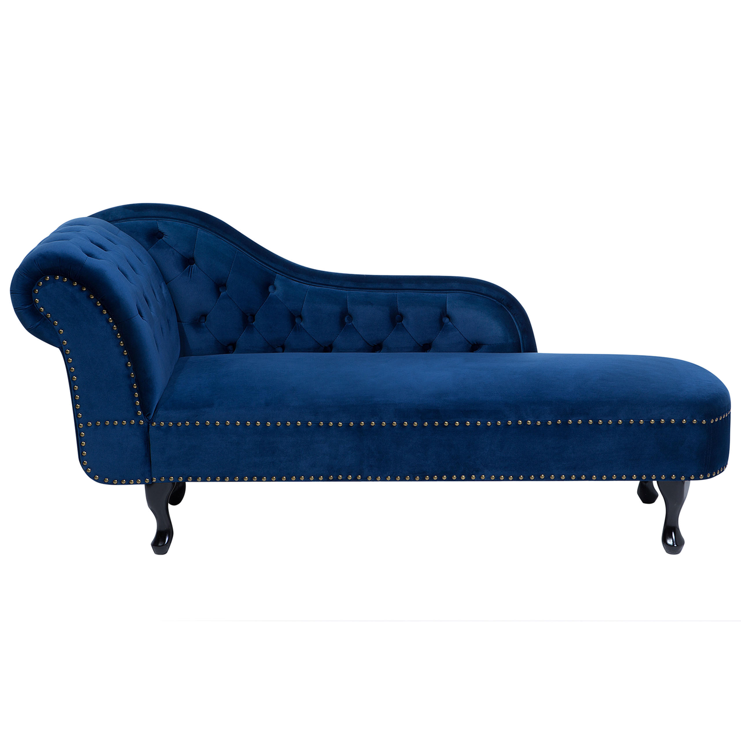 CHAISELONGUE Samtstoff blau linksseitig Nimes - Blau/Schwarz, Textil (170/79/61cm) - Beliani