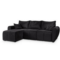 ECKSOFA MADISON Schwarz Plüsch-Stoff mit Schlaffunktion - Schwarz, Holz (246/143cm) - MASSENO