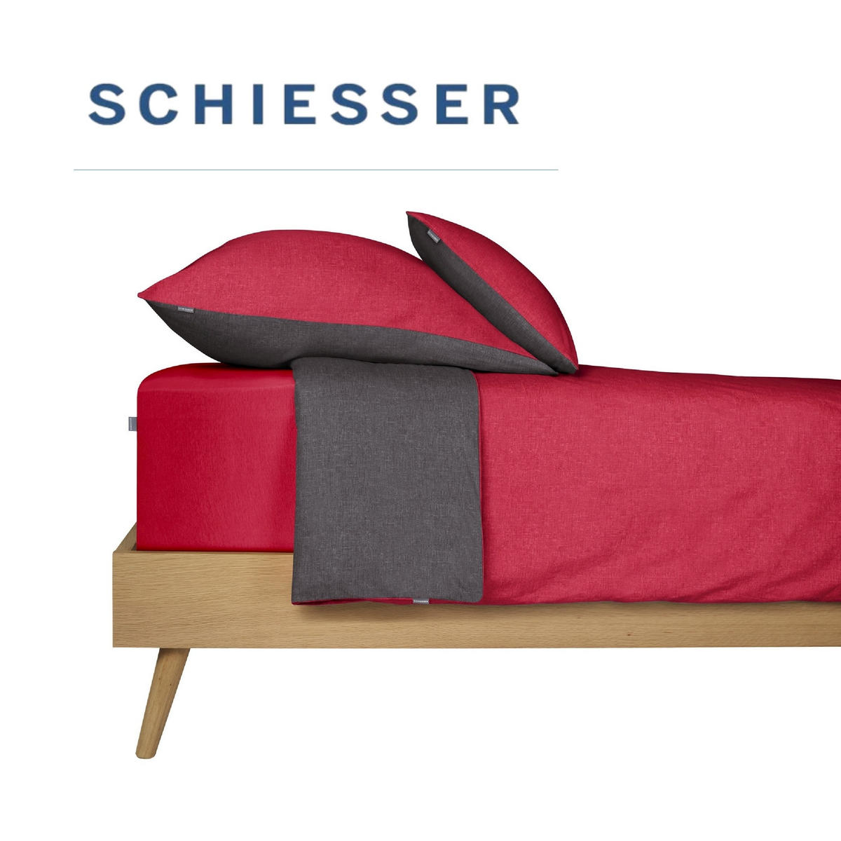 BETTWÄSCHESET Doubleface - Feinbiber - 2-teilig - 135 x 200 cm - Rot-Dunkelgrau - Dunkelgrau/Rot, Textil (155/220cm) - SCHIESSER