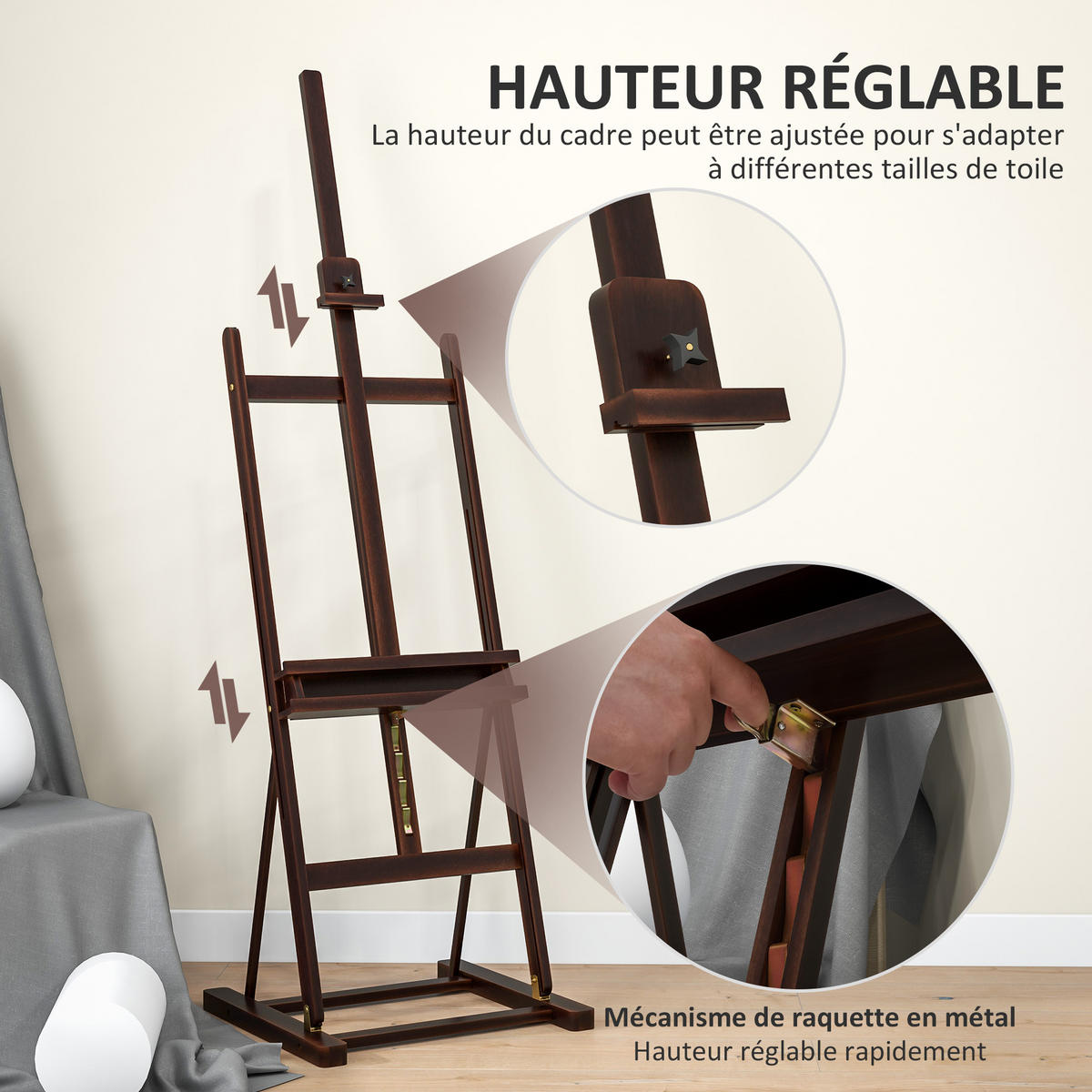 STAFFELEI DE-16689 höhen- & neigbar, mit Aufbewahrung Braun - Braun, Holzwerkstoff (50.5/230/53cm) - ComfortXL