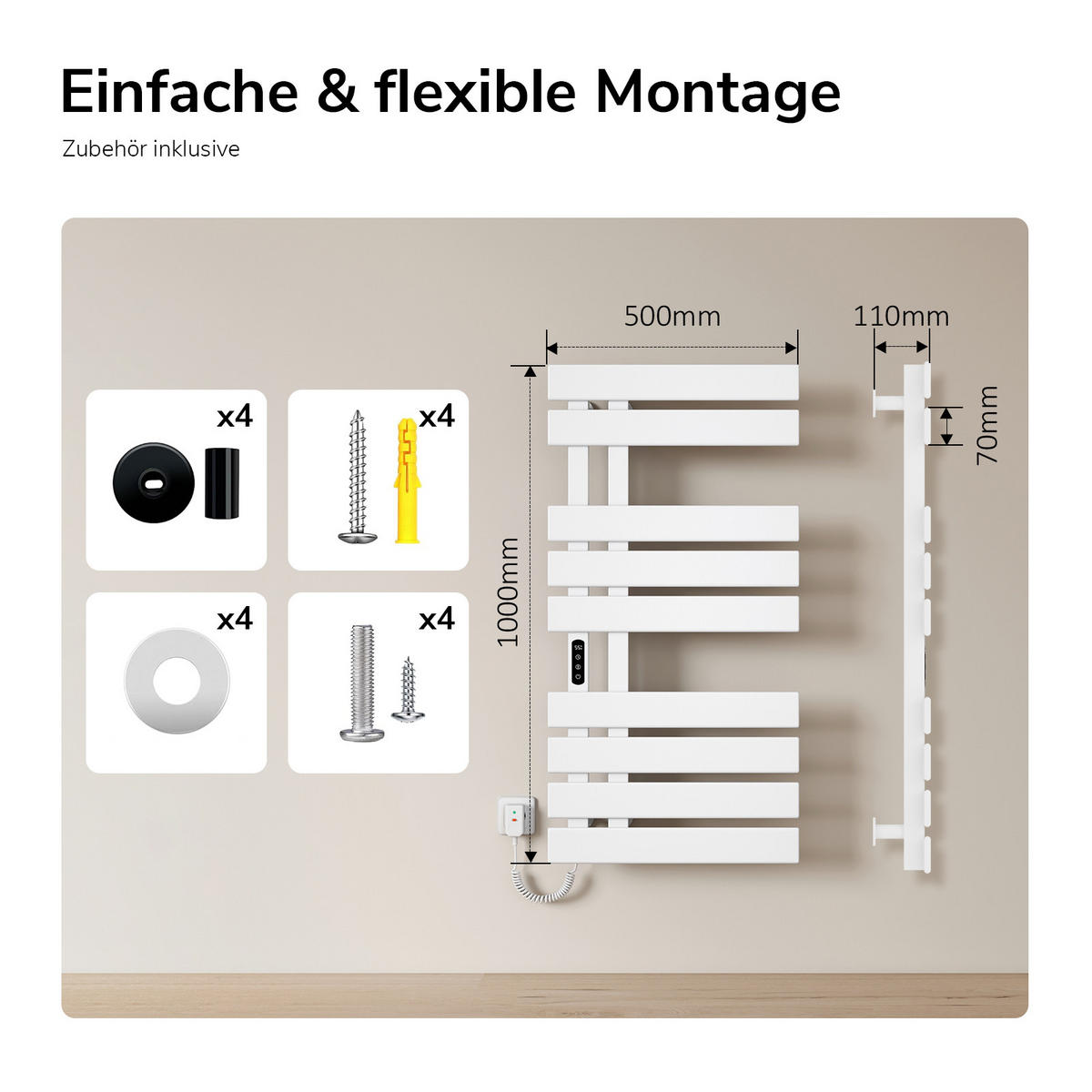 RADIJATOR Električni WiFi termostat Bijeli 100/50 cm - bijela, metal (50/100/11cm) - EMKE