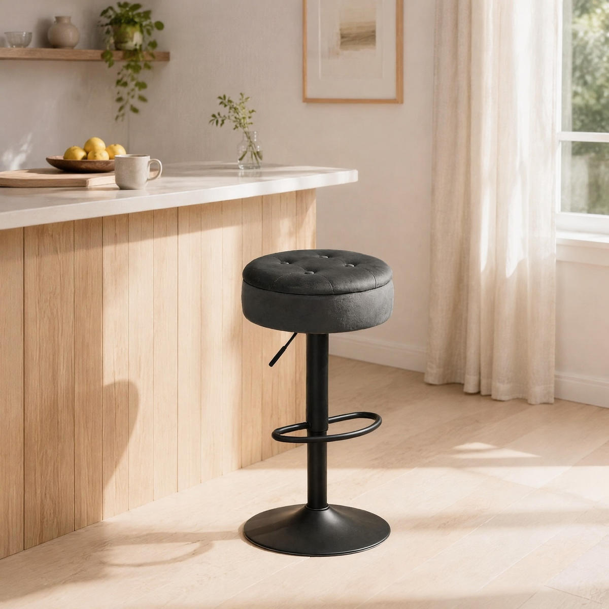 BARHOCKER 60,5–79,5 cm höhenverstellbar mit Stauraum und 360°-Drehfunktion - Dunkelgrau, Metall (39/79.5/39cm) - MIVRAY