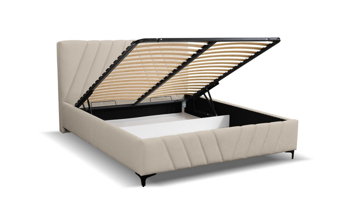 POLSTERBETT Capri mit Kopfteil, 140 x 200 cm, mit Bettkasten und Lattenrost aus Metall, Velourstoff, Frabe: Beige - Beige, Holz/Kunststoff (140/200cm) - VENASI MÖBEL