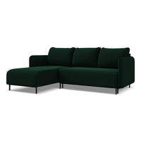 ECKSOFA mit Schlaffunktion Samt Stoff Grün - Dunkelgrün/Schwarz, Holz/Textil (162/236cm) - Makamii