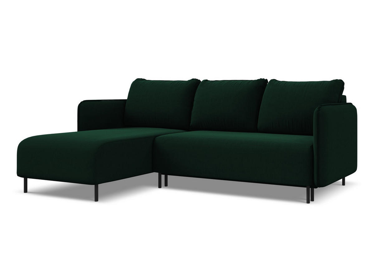 ECKSOFA mit Schlaffunktion Samt Stoff Grün - Dunkelgrün/Schwarz, Holz/Textil (162/236cm) - Makamii