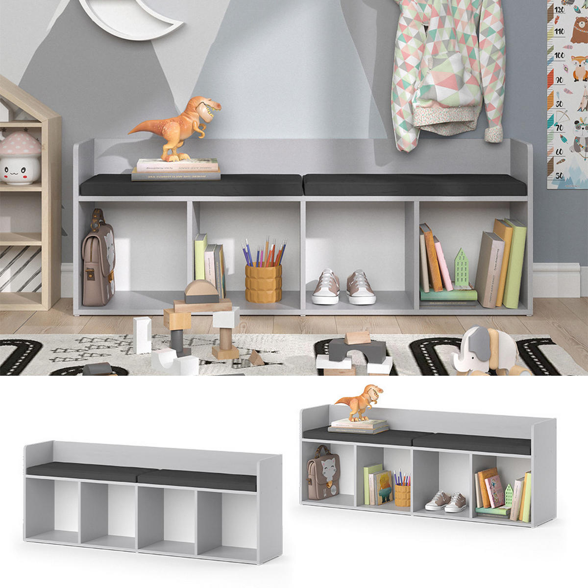 KINDERSITZBANK Luigi Weiß 107.2 x 88.6 cm 4 Fächer - Weiß, Holzwerkstoff (142.4/53.4/31.2cm) - Vicco