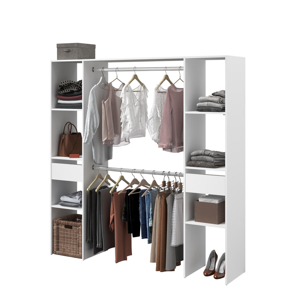 KLEIDERSCHRANK Combi 3 in Weiß von Parisot – Flexibler Stauraum in modernem Design – offenes Design - Weiß, Holzwerkstoff (80/200/120cm)