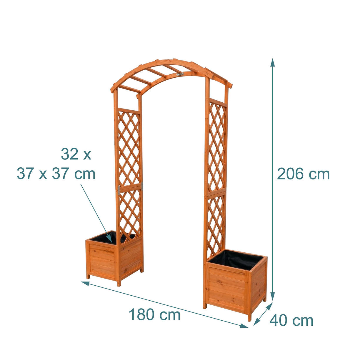 ROSENBOGEN Orange Tannenholz mit 2 Pflanzkübeln - Orange, Holz (180/206/40cm) - Relaxdays