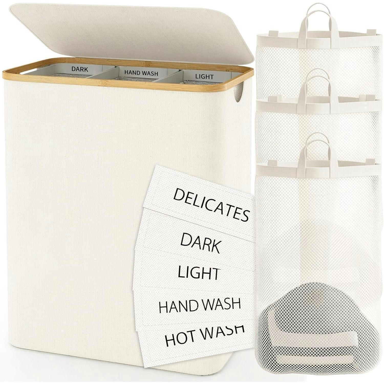 WÄSCHEKORB 160L 3 Fächer Beige - Beige, Textil (37/74/57cm)