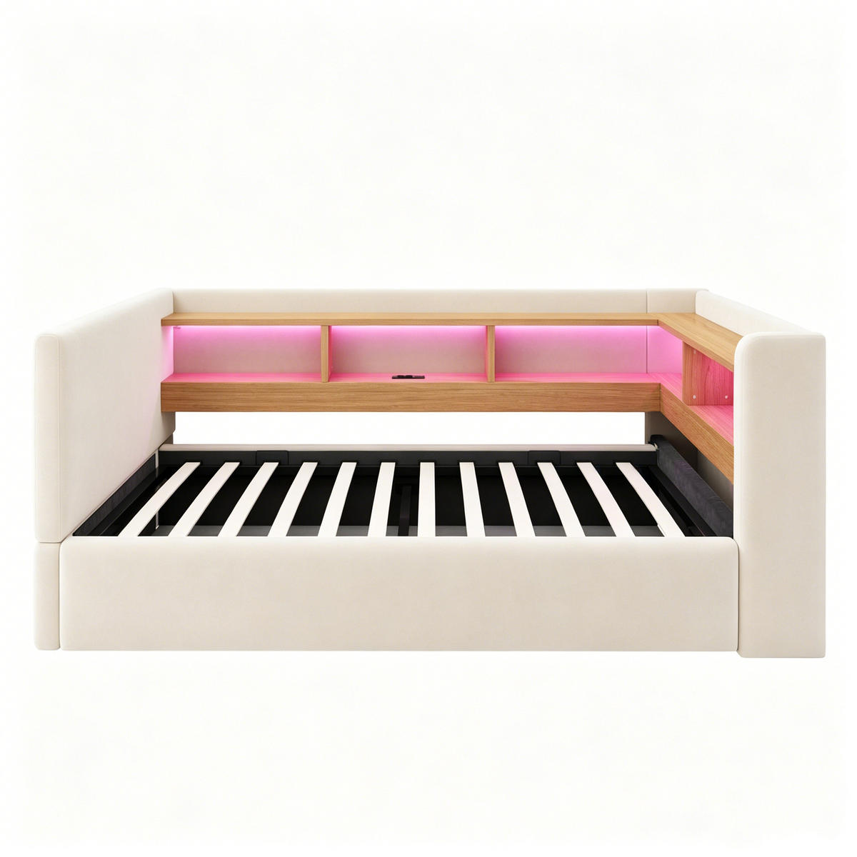 STAURAUMBETT 90/190 cm mit Hydraulik-Stauraum und LED, DE-41685, in Beige - Beige, Metall (90/190cm) - ComfortXL