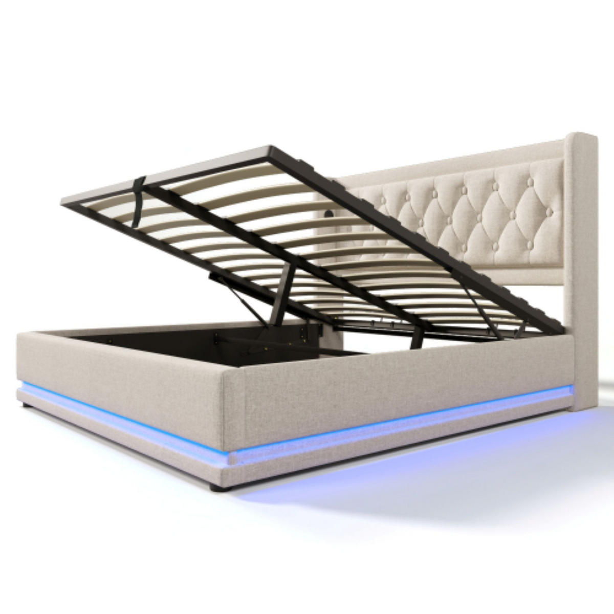 POLSTERBETT 140/200 cm in Beige mit Bettkasten, LED und USB Type-C Stoff - Beige, Holzwerkstoff/Textil (140/200cm) - CHICFURN