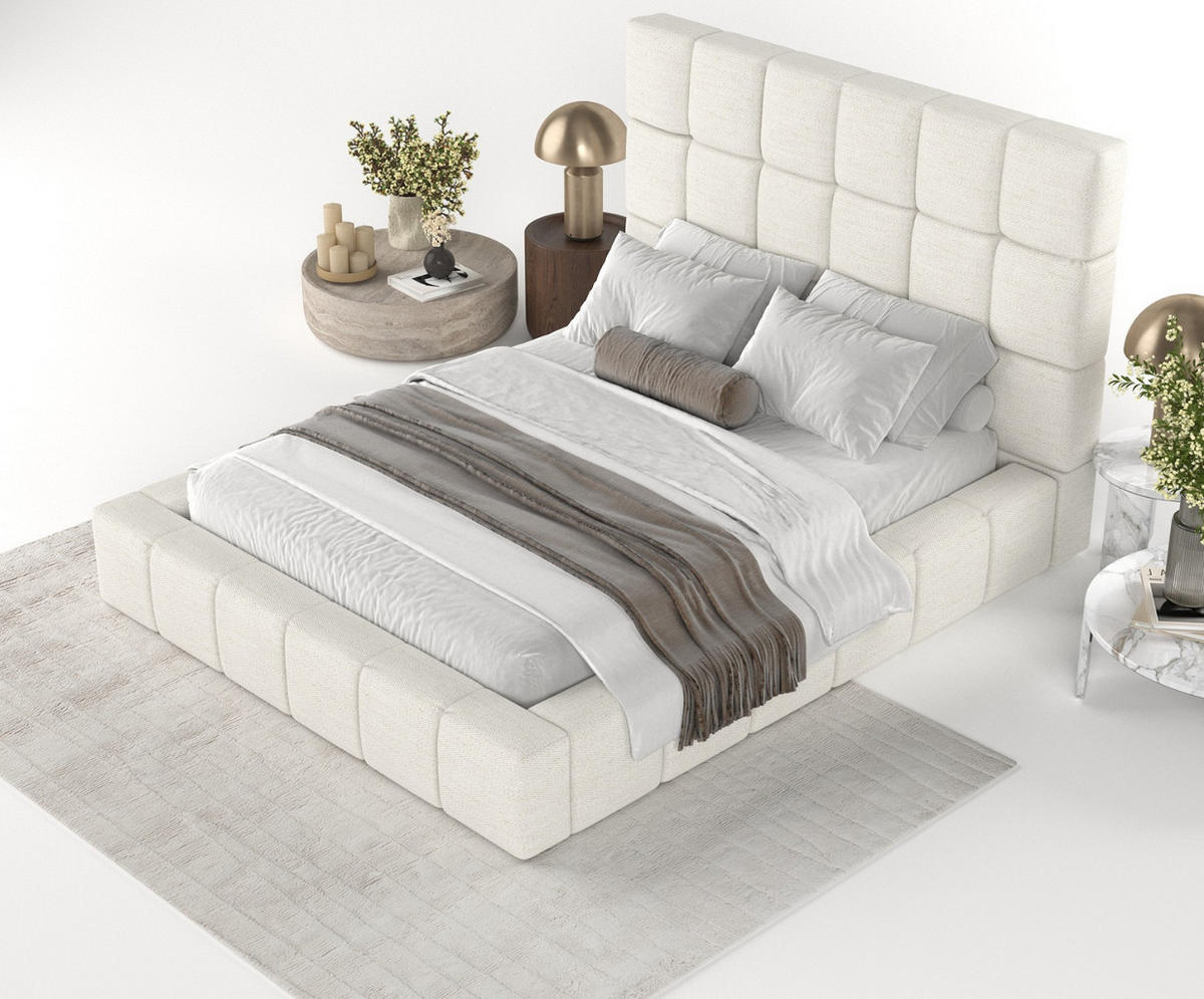 POLSTERBETT Skiathos mit Stauraum 160/200 cm Creme im Modesto Stoff - Creme/Schwarz, Holz/Holzwerkstoff (160/200cm) - AltaBeds