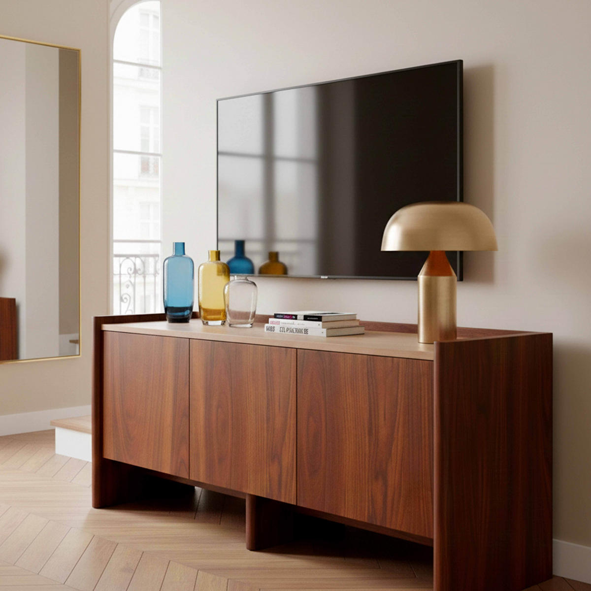 TV-SCHRANK 120 cm, dunkles holz - Braun, Holz (40/55/120cm) - Oviala