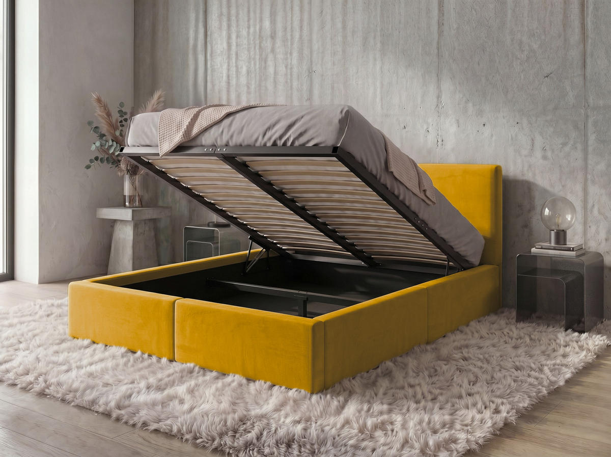 POLSTERBETT 120X200 Currygelb mit Stauraum inkl. Hebemechanismus - Gelb, Textil (120/200cm) - Interbeds