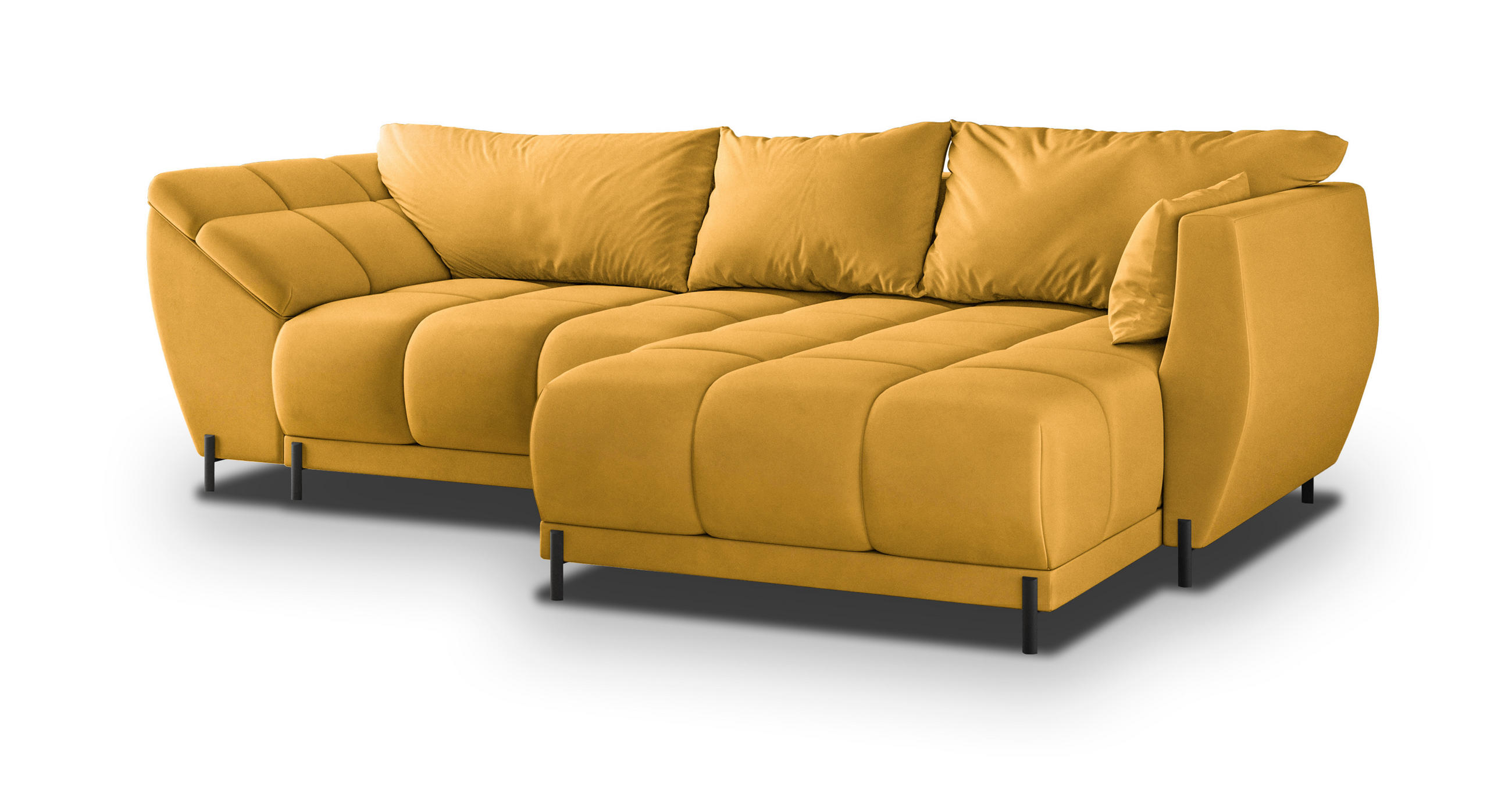 ECKSOFA VESTANO R-S Gelb Velours-Stoff mit Schlaffunktion - Gelb, Holz (287/182cm) - MASSENO