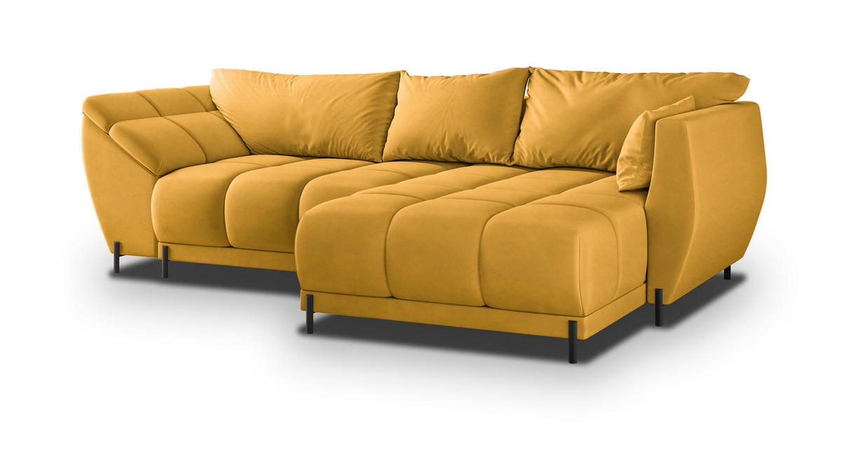 ECKSOFA VESTANO R-S Gelb Velours-Stoff mit Schlaffunktion - Gelb, Holz (287/182cm) - MASSENO
