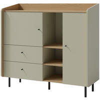 KOMMODE Alex für Jugendzimmer mit 2 Türen, 2 Schubladen - Eukalyptusholzfarben/Schwarz, Holzwerkstoff (125/115/42cm) - Beautysofa