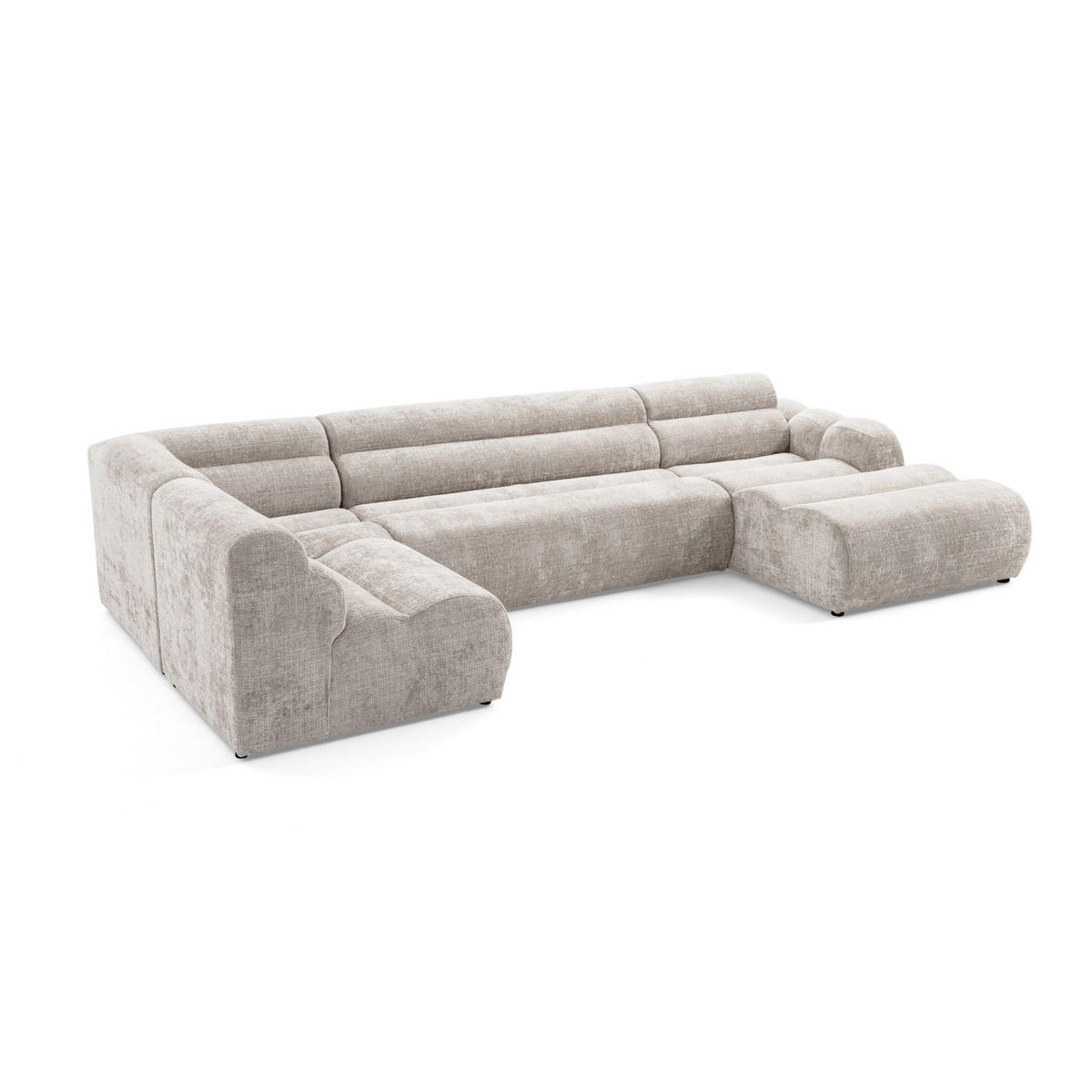 6-SITZER modulares Wohnlandschaft U XXL VEER SET 5 Links, 368 x 175 cm, Chenille Webstoff Creme - Creme/Schwarz, Holz/Kunststoff (368/75/175cm) - Muffo