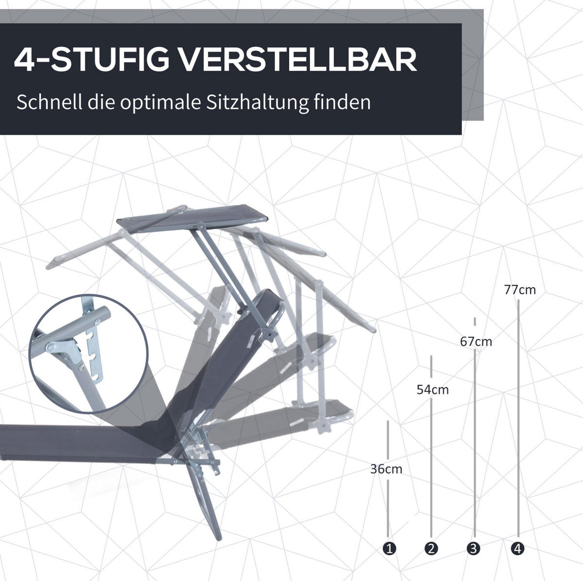 SONNENLIEGE aus Metall 187x58x36 cm in Grau mit verstellbarem Sonnendach - Grau, Metall (58/36/187cm) - Modfu