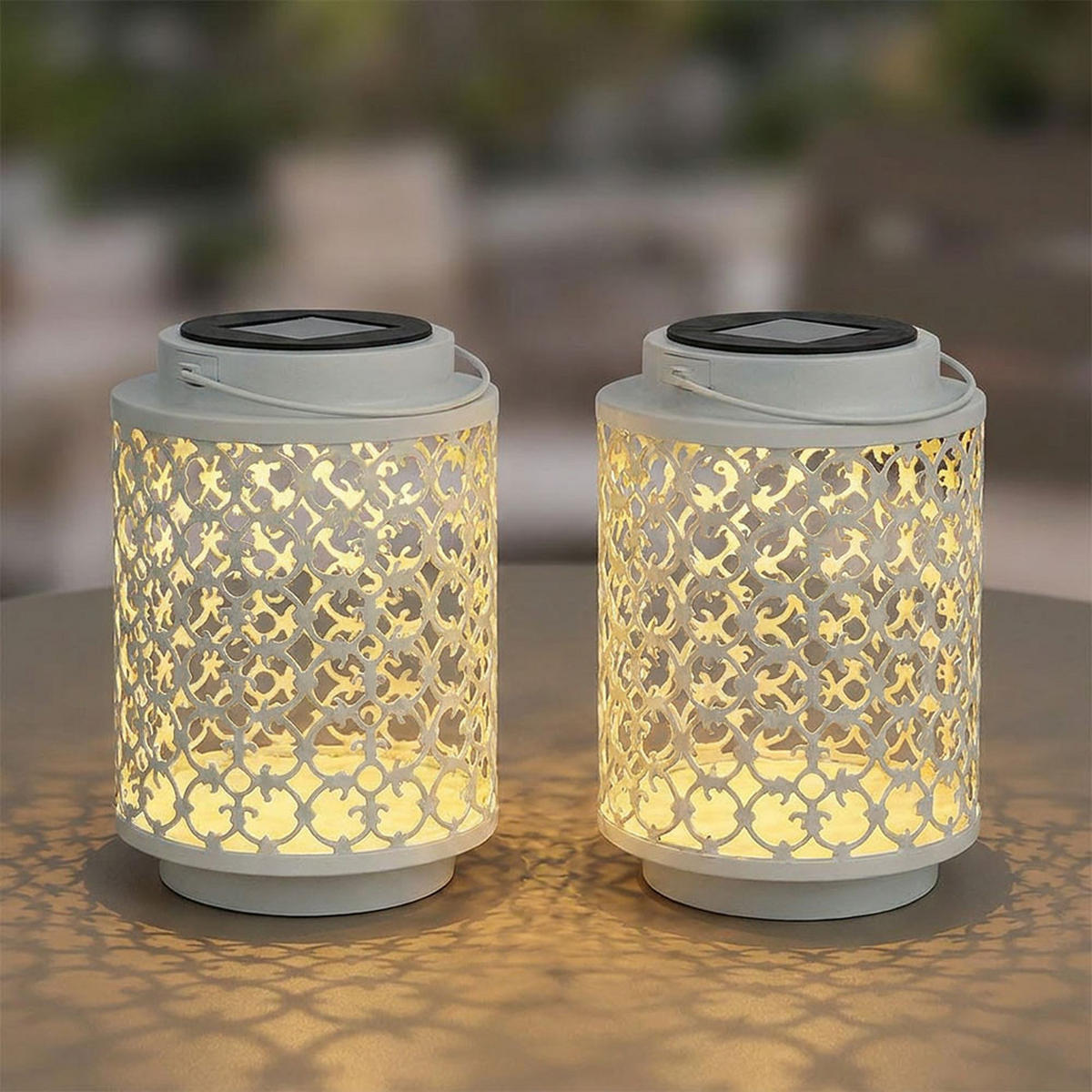 LED AUSSENLEUCHTE Metall Weiß Orientalisch 2er Set - Weiß, Metall (13/13/18cm)