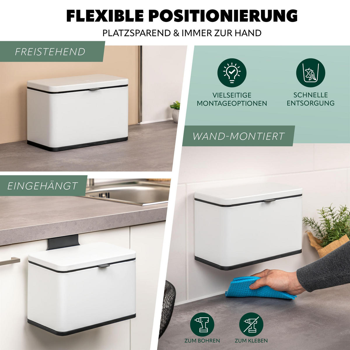 BIOMÜLLEIMER 3 Liter, Metall, weiß - Weiß, Metall (26/17/14cm) - eluno