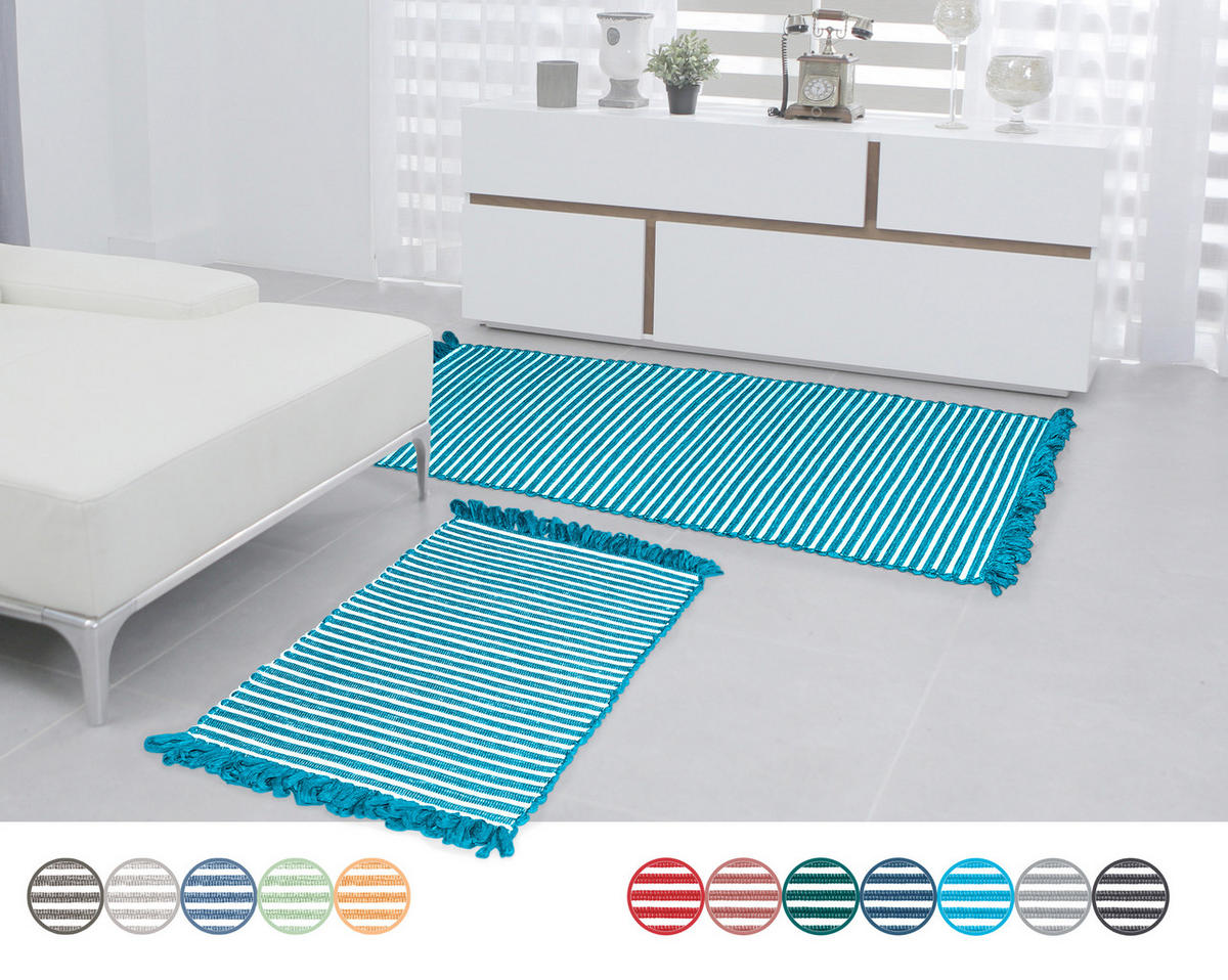 HANDGEWEBTER Läufer 60x120 cm Pazifik - Türkis, Naturmaterialien/Textil (60/120cm) - Lashuma