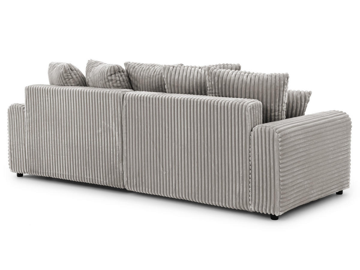 ECKSOFA Calma mit Schlaffunktion und Bettkasten im Bumpy-Design aus weichem Taupe Plüschcord - Ottomane rechts - Taupe/Schwarz, Holz/Kunststoff (140/239cm) - S-Style
