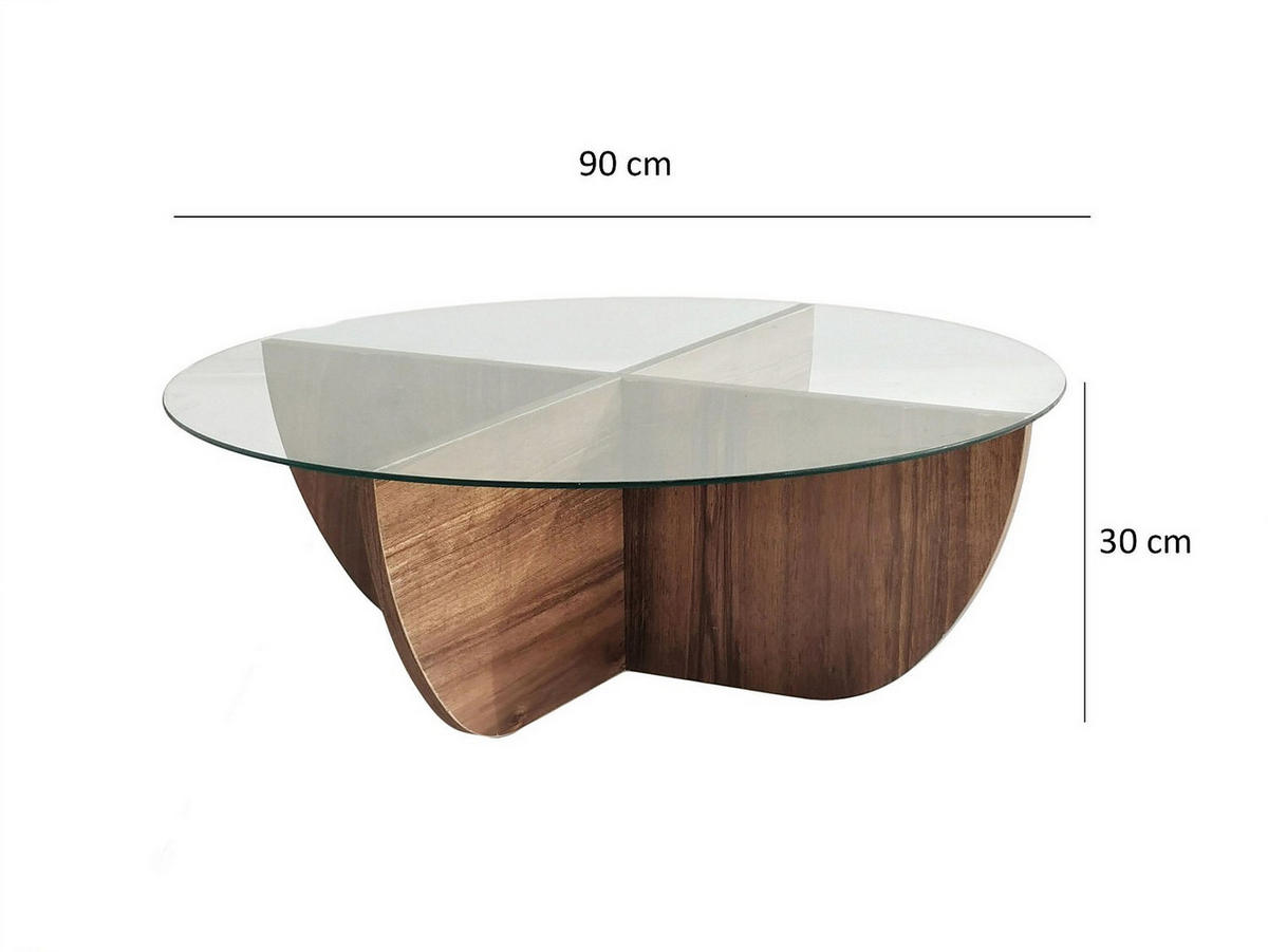 COUCHTISCH - Sicherheitsglas - Holzfarben & Transparent - AYSUN - Dunkelbraun, Holz (90/90/30cm) - Vente-Unique