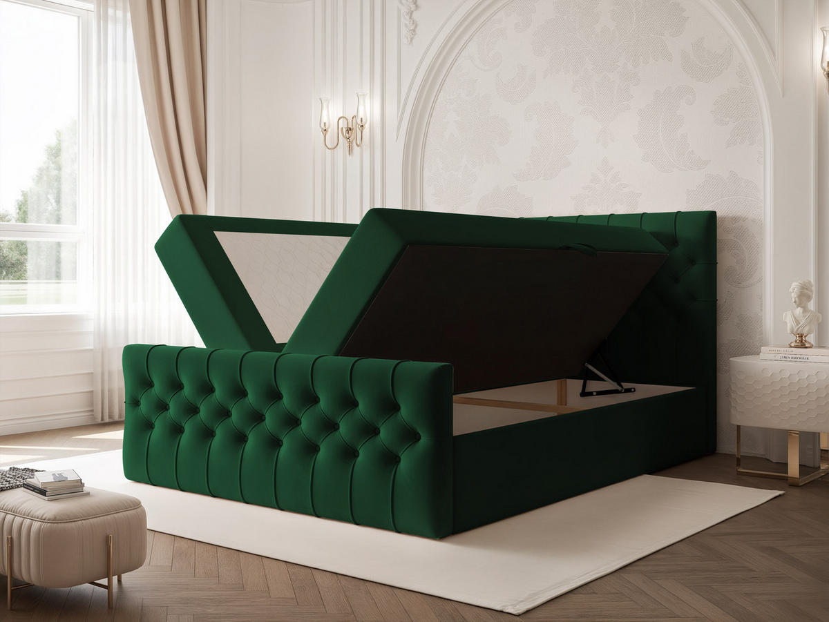 BOXBETT JOLIE 120x200 cm mit Matratze, Grün - Grün, Textil (120/200cm) - Idohome