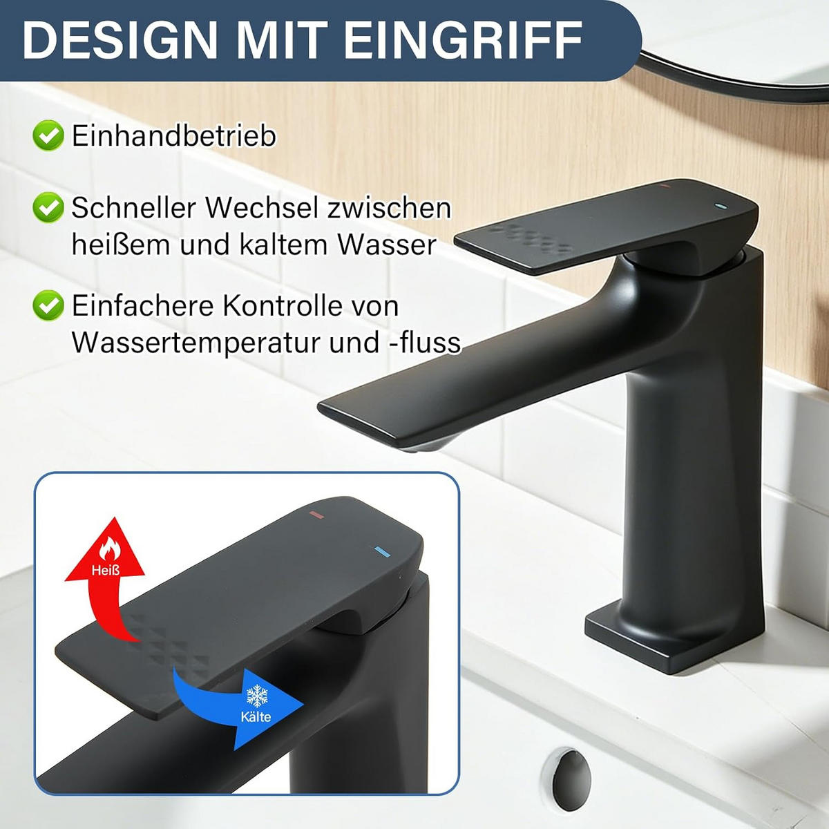 BADEZIMMERARMATUR, 17,5 x 15 cm, schwarz - Schwarz, Metall (20/10/15cm) - Vallsero