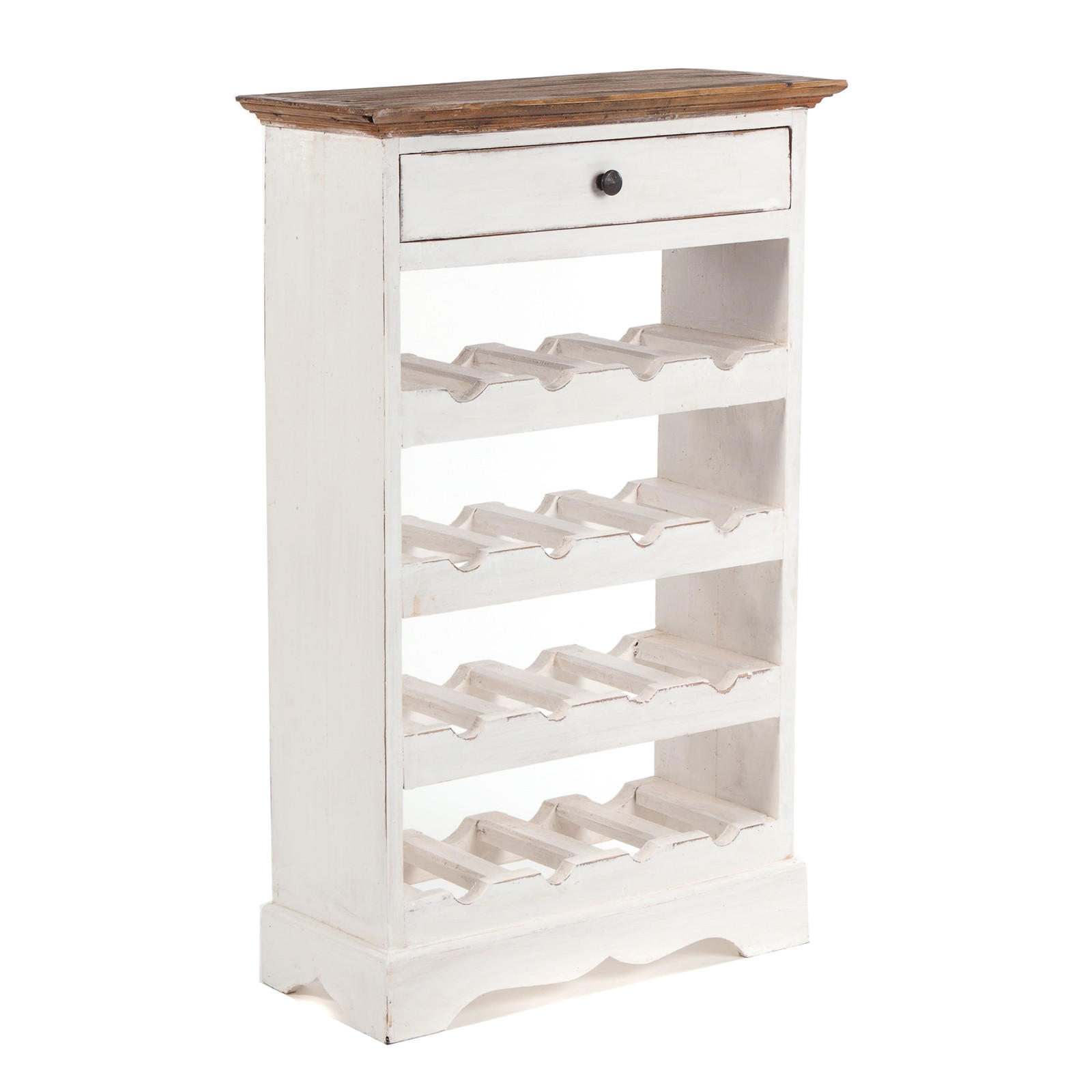 FLASCHENREGAL CORTEZ 85 Recyclingholz massiv, für 16 Flaschen, mit Schublade 06 weiß-landhaus - Weiß, Holz (55/85/23cm) - DESIGN DELIGHTS