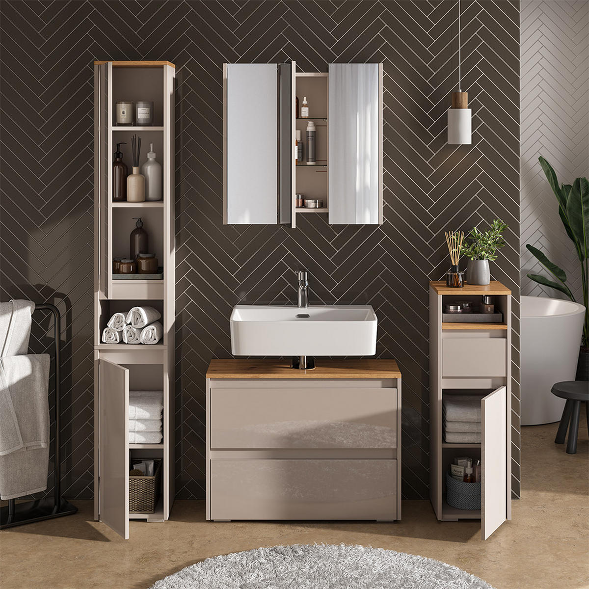 WASCHBECKENUNTERSCHRANK Majest Cashmere/Artisan 80.1 x 62 cm mit 2 Schubladen - Kaschmir/Hellgrau, Holzwerkstoff (80.1/62/30.1cm) - Vicco