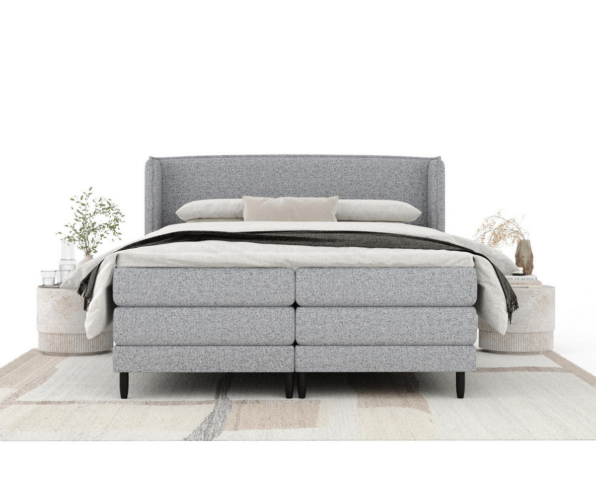 BOXSPRINGBETT Carizzo Grau 180/200 cm mit Matratze und Topper - Schwarz/Grau, Holz/Holzwerkstoff (180/200cm) - Maison de Reve
