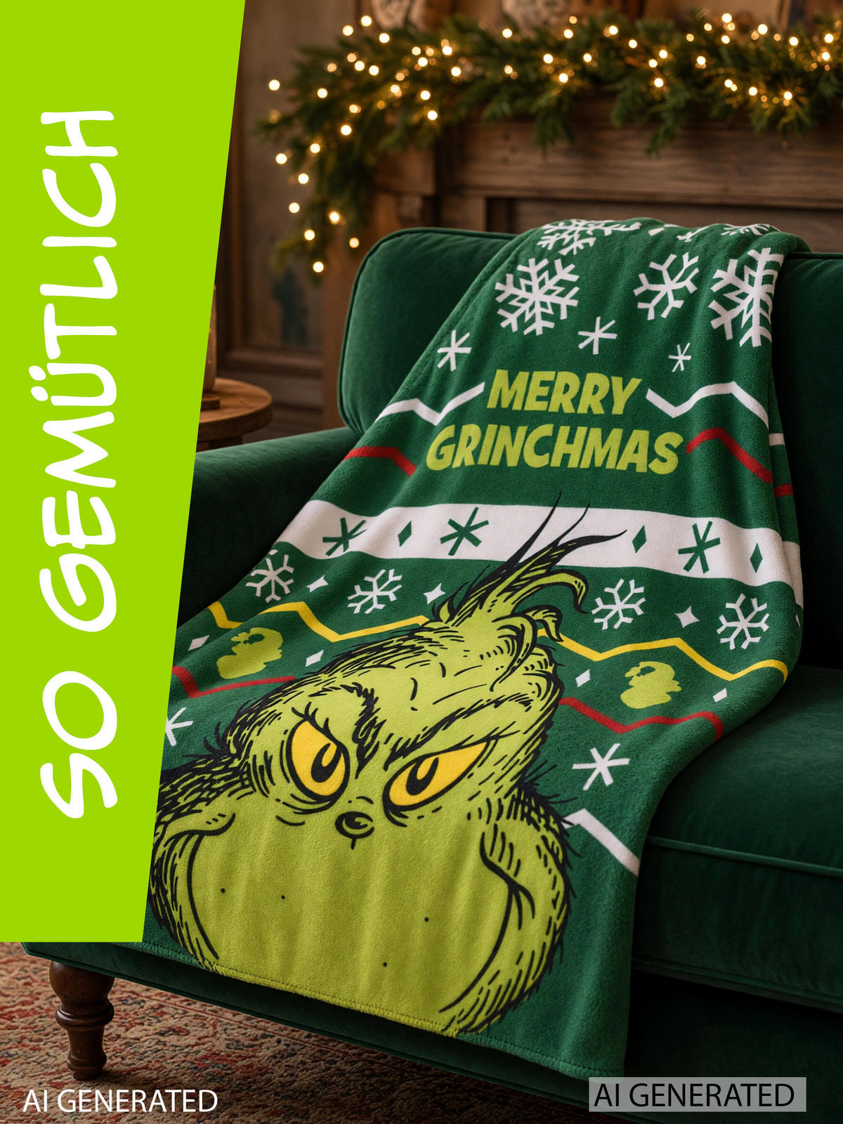 KUSCHELDECKE The Grinch Merry Grinchmas Grün 130 x 170 cm - Grün, Textil (130/170cm) - United Labels
