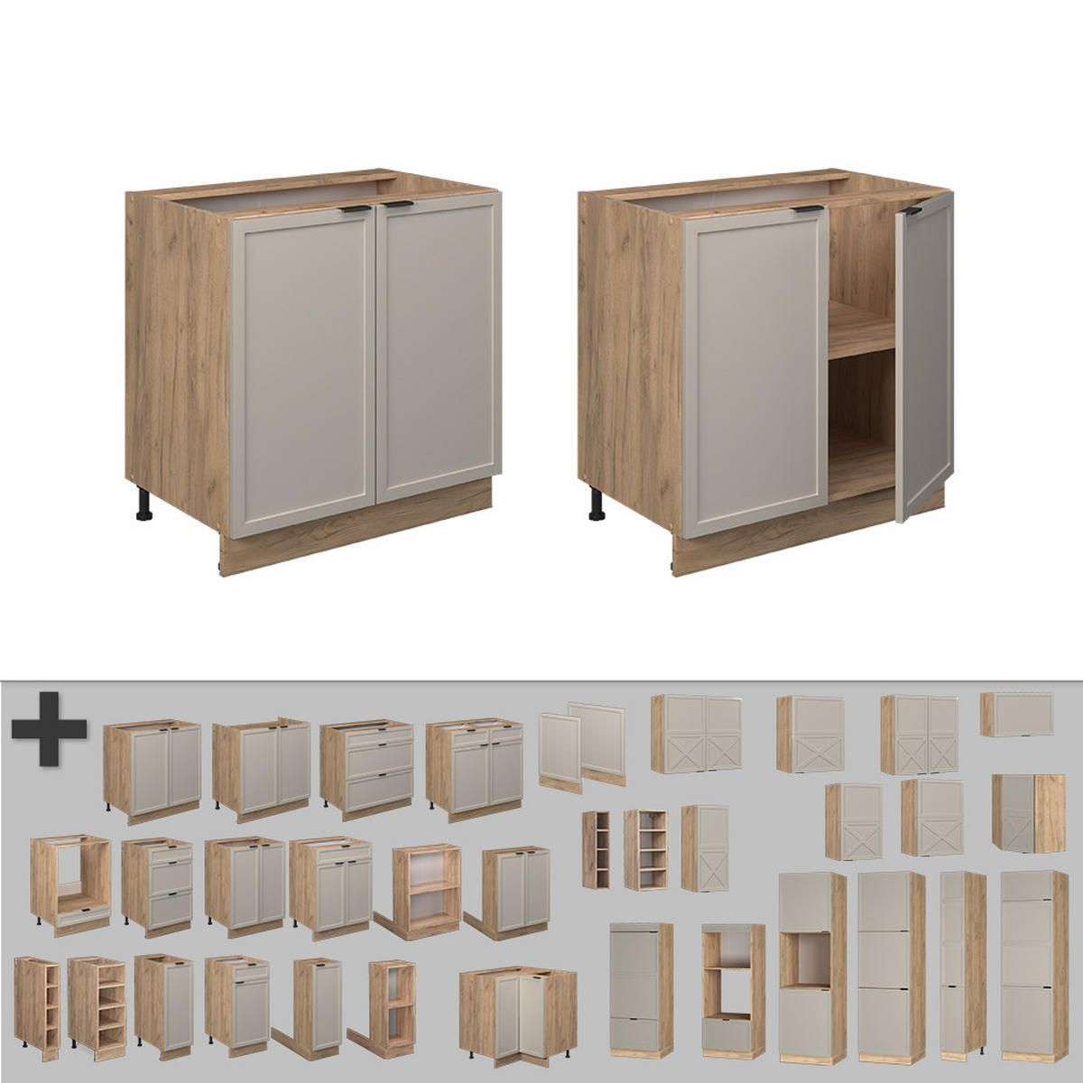 SPÜLENUNTERSCHRANK Fame-Line GrauBeige 80 cm mit Regal, AP Anthrazit - Greige/Eiche Wotan, Holzwerkstoff (80/82/60cm) - Vicco