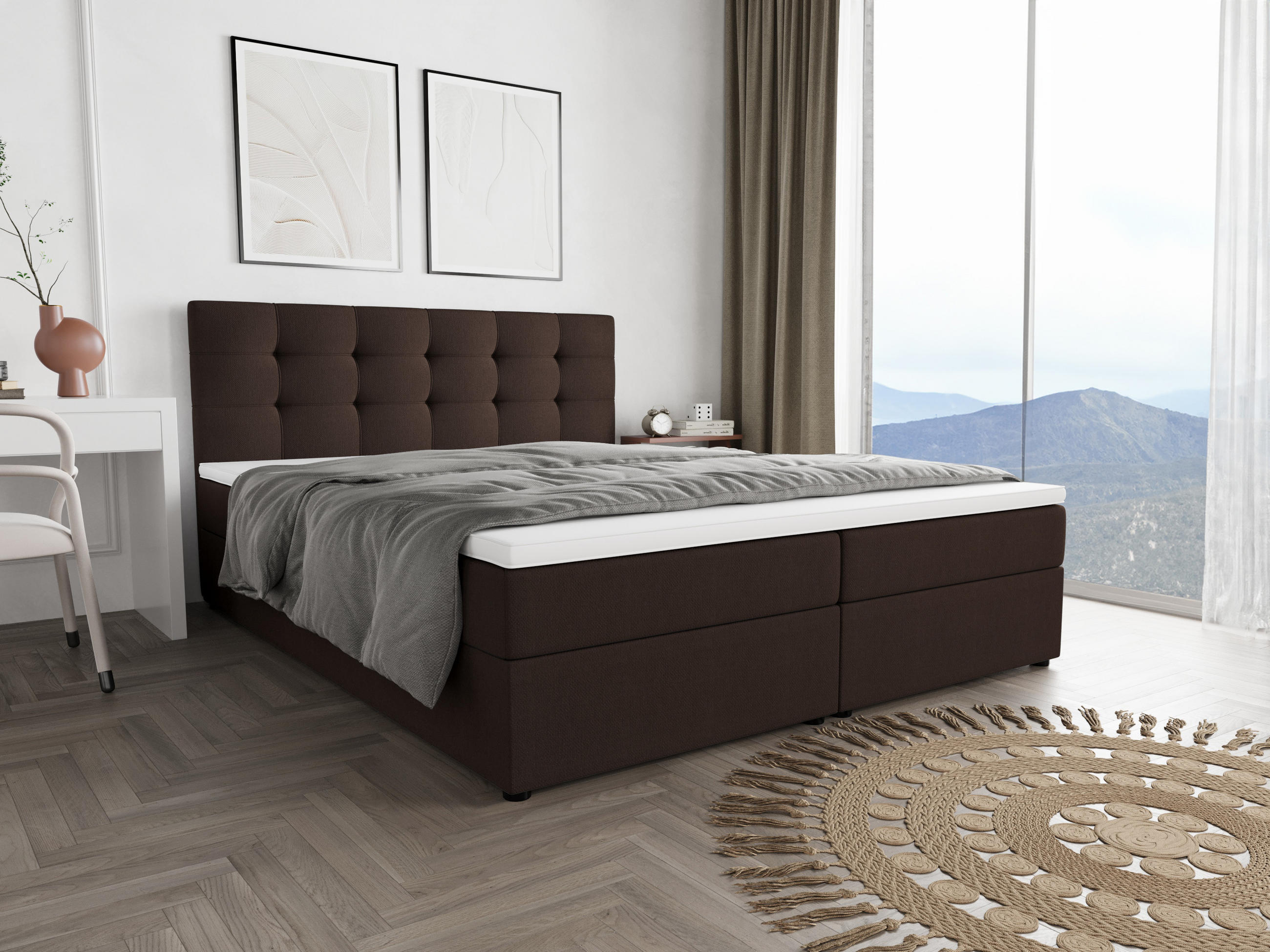 BOXBETT FADO 2 200x200, mit Matratze H3 und Topper, Cosmic 800 - Dunkelbraun, Holz/Kunststoff (200/200cm) - Bedante
