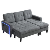 SCHLAFSOFA 185/135/85 cm Antikgrau mit beweglicher Fußbank und LED-Ambiente-Beleuchtung - Dunkelgrau, Textil (185/85/135cm) - Oxeza