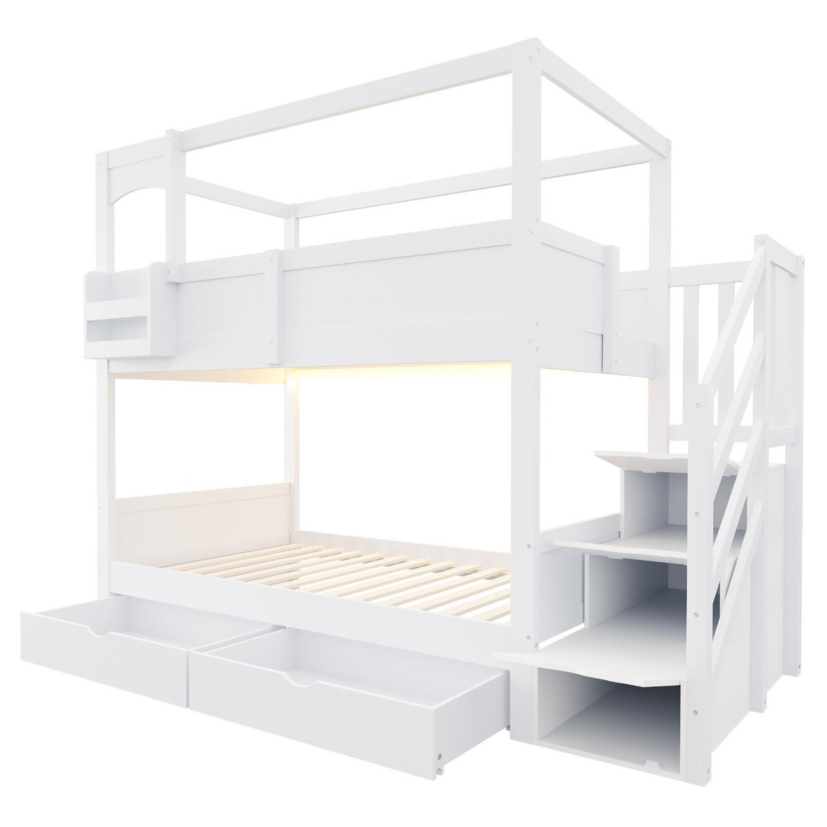 ETAGENBETT 90/200 cm aus Holz mit Schubladen, Weiß - Weiß, Holz (90/200cm) - OKMYHOME