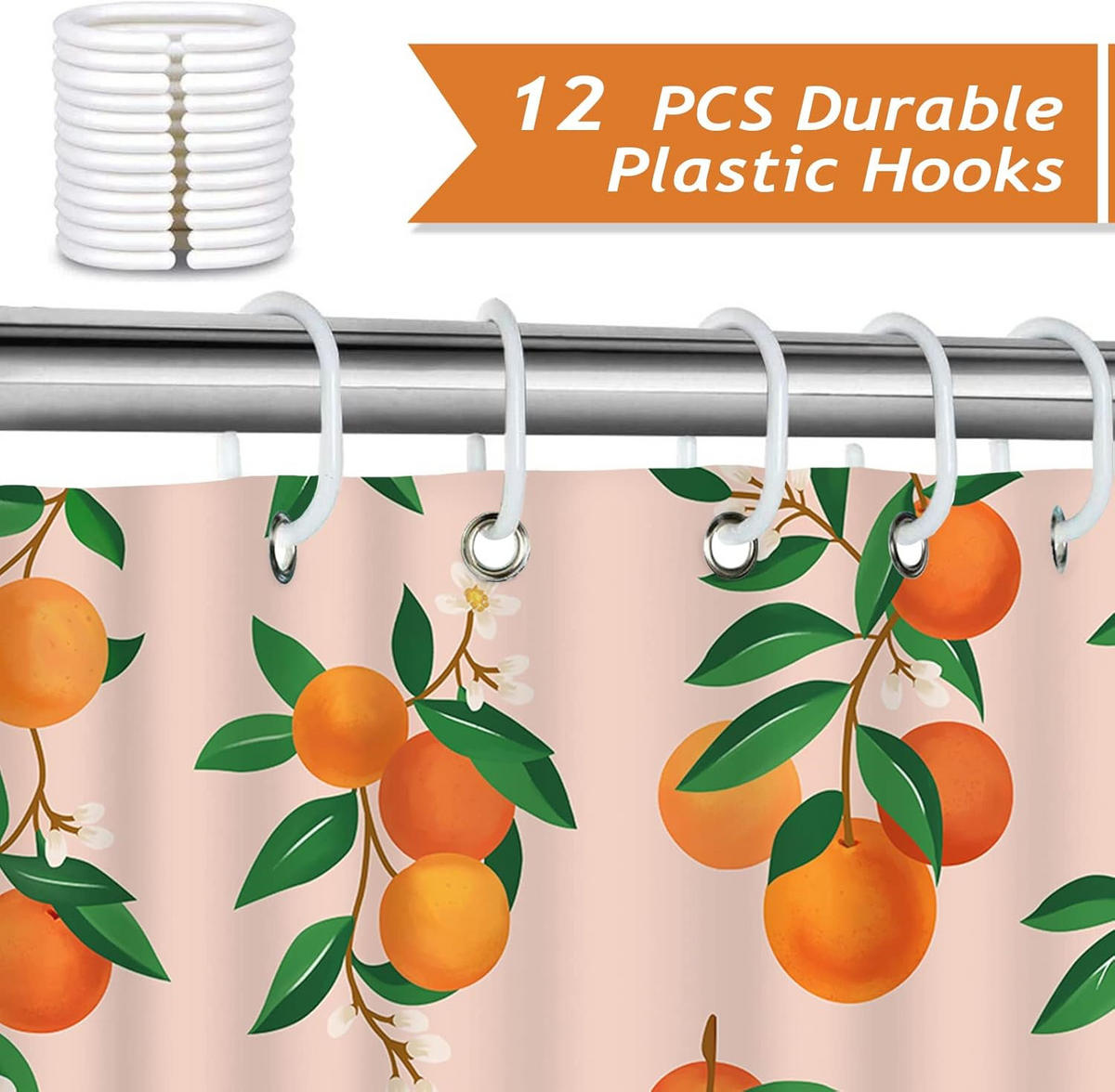 DUSCHVORHANG Orange mit Haken Badezimmer - Orange, Textil (210/180cm) - MCBOSON