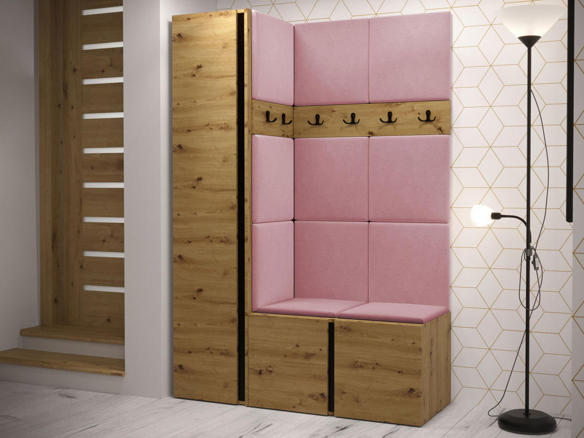 GARDEROBEN-SET Orion IX - Eiche Artisan/Rosa, Holzwerkstoff/Kunststoff (124/186/46cm) - MIRJAN24