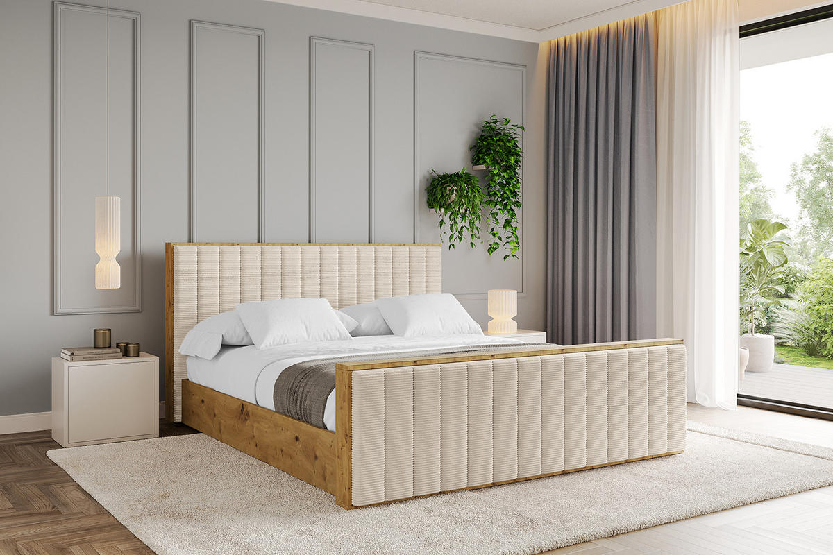 POLSTERBETT mit Bettkasten, Fußteil und Lattenrost, Boxbett mit Matratze H3/H4 - ENZO4-Z 120x200 Beige - Creme, Holzwerkstoff/Textil (120/200cm) - ALTDECOR