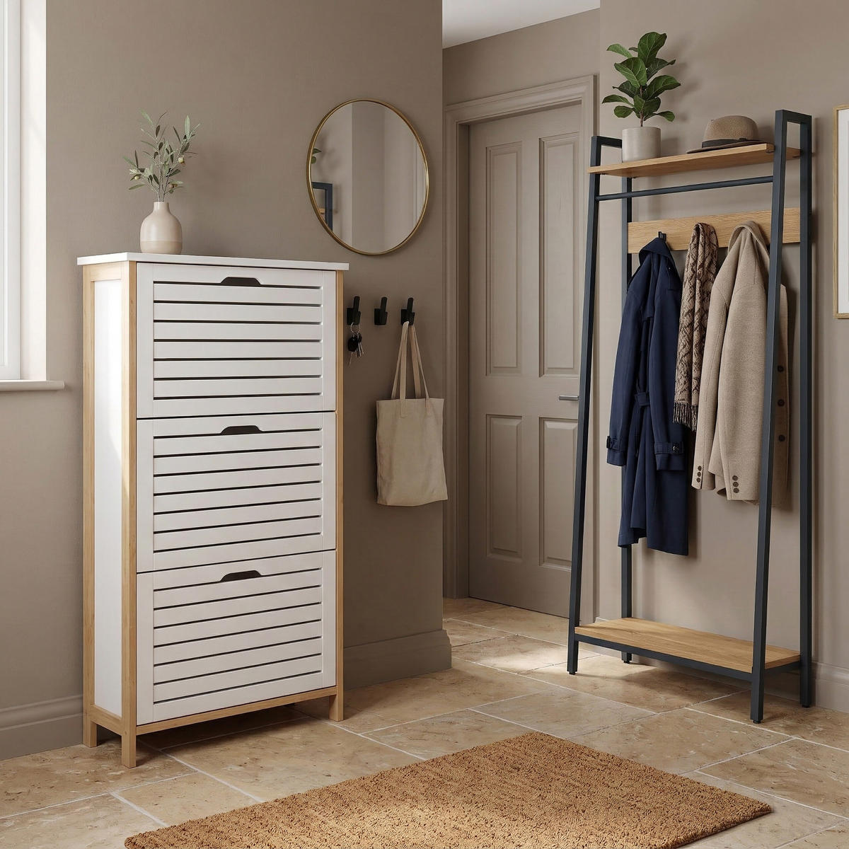 BOTNÍK - biela, drevo/kompozitné drevo (53/108.5/19cm) - Relaxdays