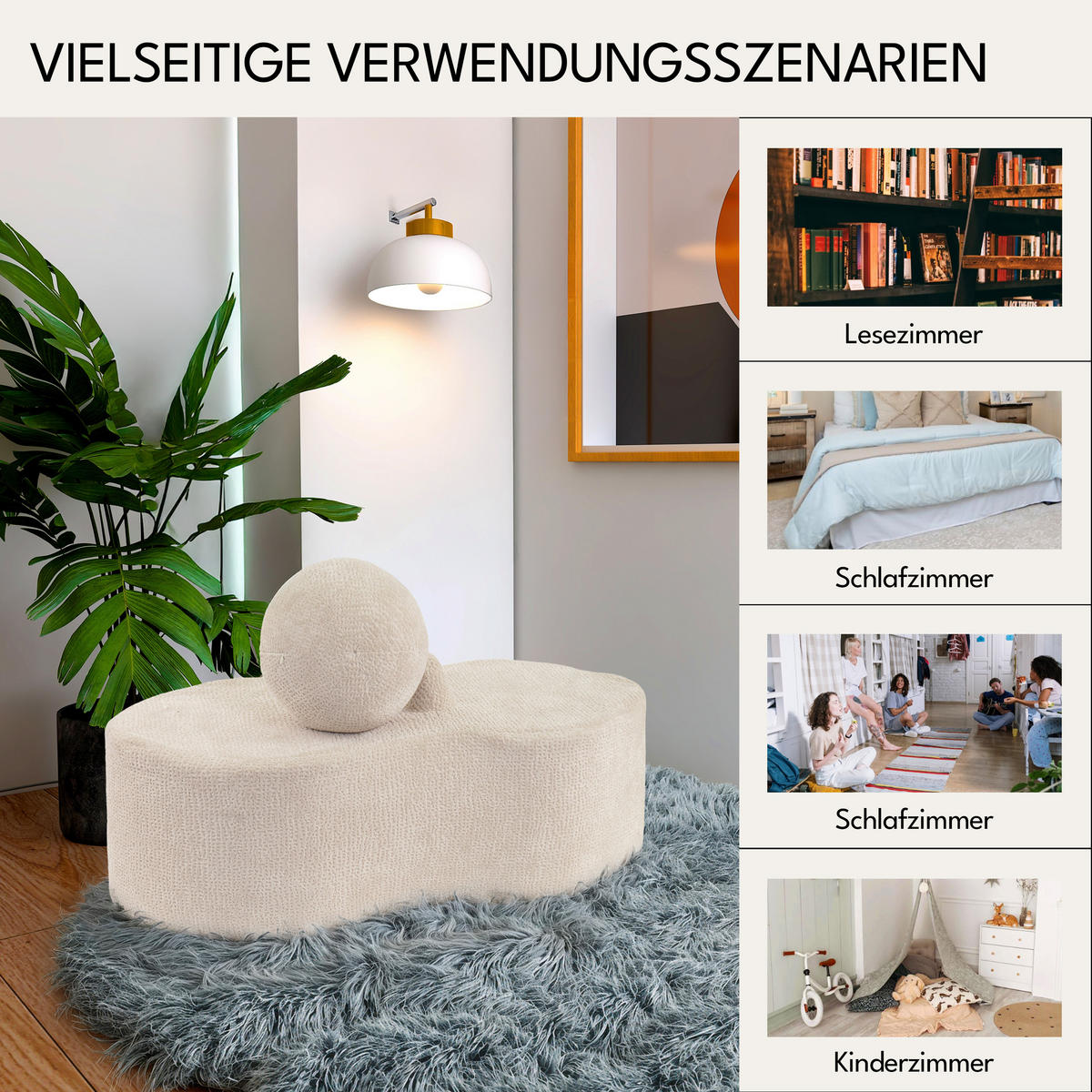 SITZKISSEN Erdnussform Grau - Grau, Textil (52/35/110cm) - Vercart