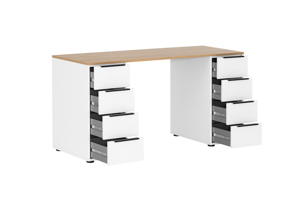 SCHREIBTISCH Kangaroo 73x140x55,5 cm 8 Schubladen Eiche/Weiß - Weiß, Holz (55.5/140/73cm) - PROREGAL