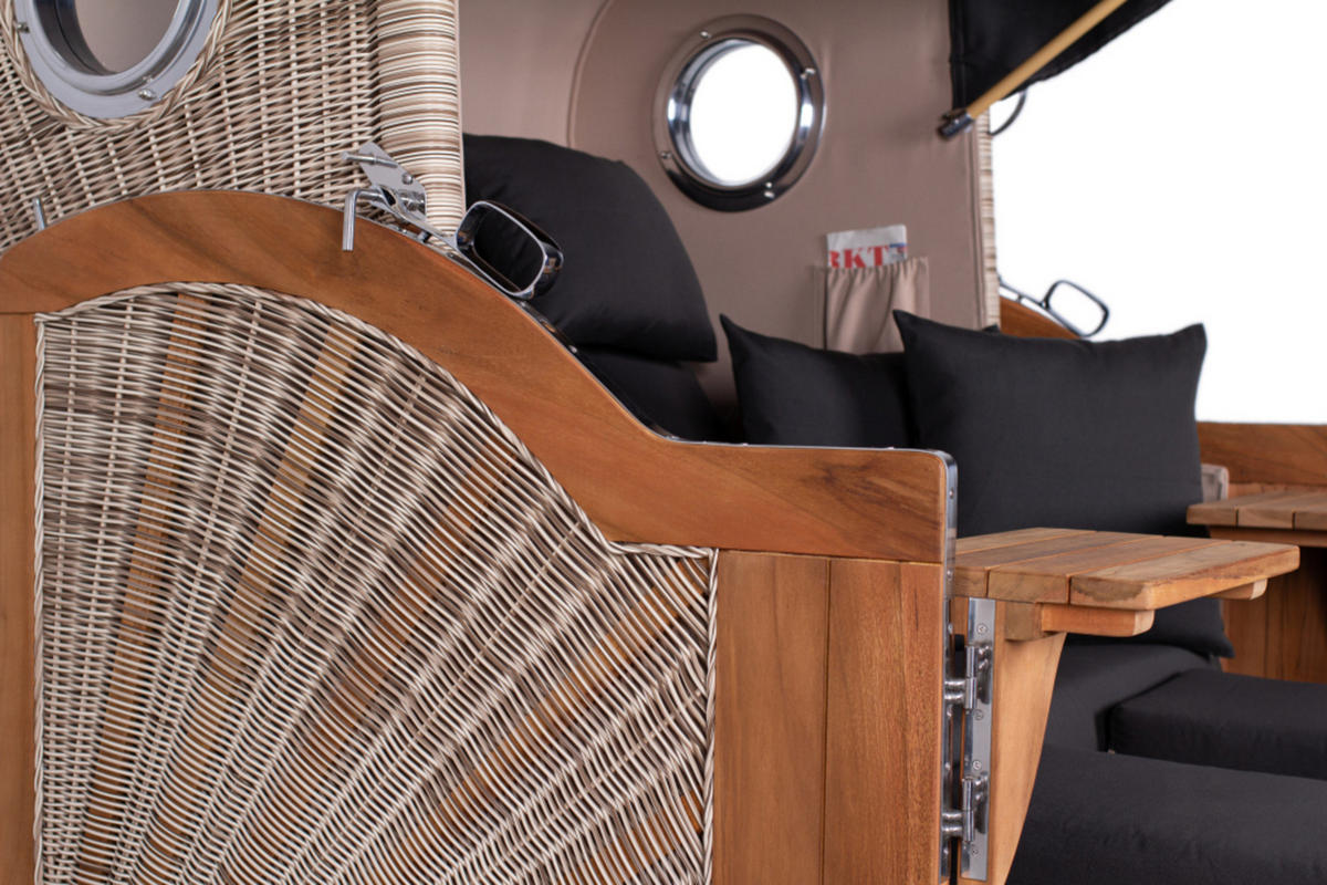 STRANDKORB XXL Düne Grande Teak PE Shell - Schwarz/Braun, Metall (142/170/95cm) - Mr. Deko